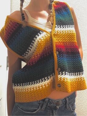 70s Style Rainbow Button Vest